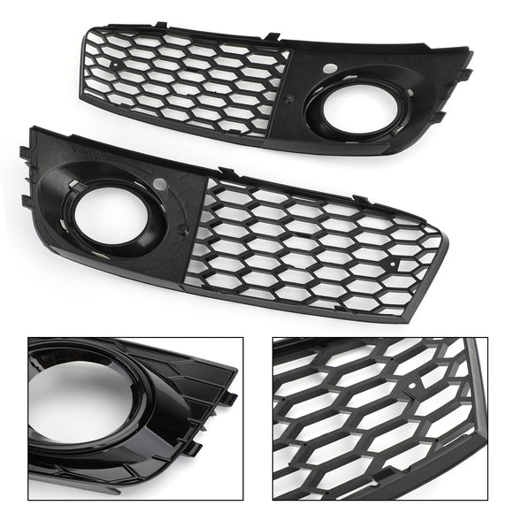 Parrilla hexagonal de malla de panal estilo Audi A4/A4 Avant B8 RS4 2008-2012, rejilla negra brillante + rejilla de luz antiniebla