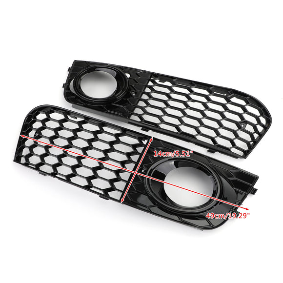 Parrilla hexagonal de malla de panal estilo Audi A4/A4 Avant B8 RS4 2008-2012, rejilla negra brillante + rejilla de luz antiniebla
