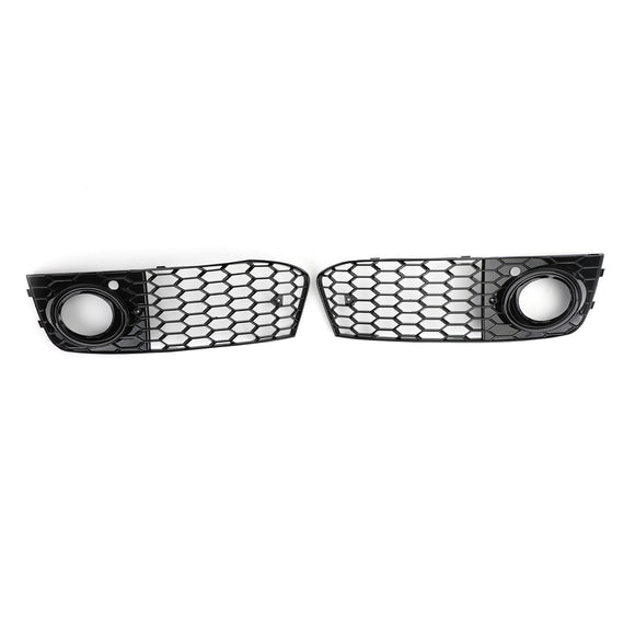 Parrilla hexagonal de malla de panal estilo Audi A4/A4 Avant B8 RS4 2008-2012, rejilla negra brillante + rejilla de luz antiniebla