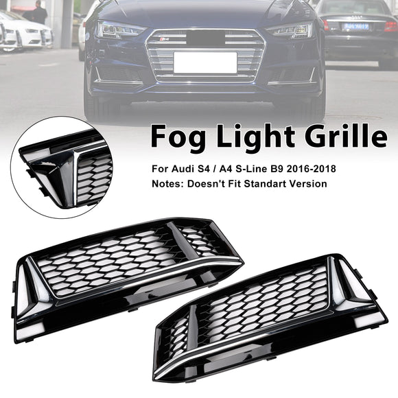 Audi A4 Sline/S4 B9 2016-2018 2 STÜCKE Wabengitter Unterer Kühlergrill Frontstoßstange Nebelscheinwerferabdeckung Schwarzer Grill 8W0 807 681 F 8W0 807 682 F