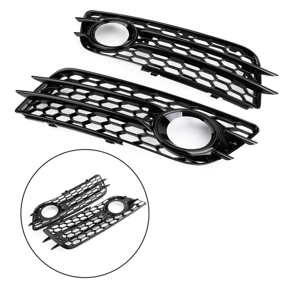2008-2012 Audi A4 B8 S-Line / S4 Pair Honeycomb Fog Light Grill Cover Front Bumper Lower Black Grille 8K0807681C01C 8K0807682C01C