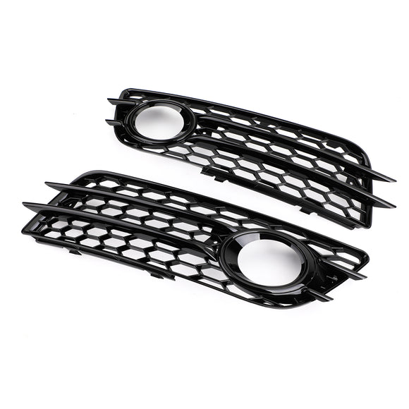 2008-2012 Audi A4 B8 S-Line / S4 Pair Honeycomb Fog Light Grill Cover Front Bumper Lower Black Grille 8K0807681C01C 8K0807682C01C