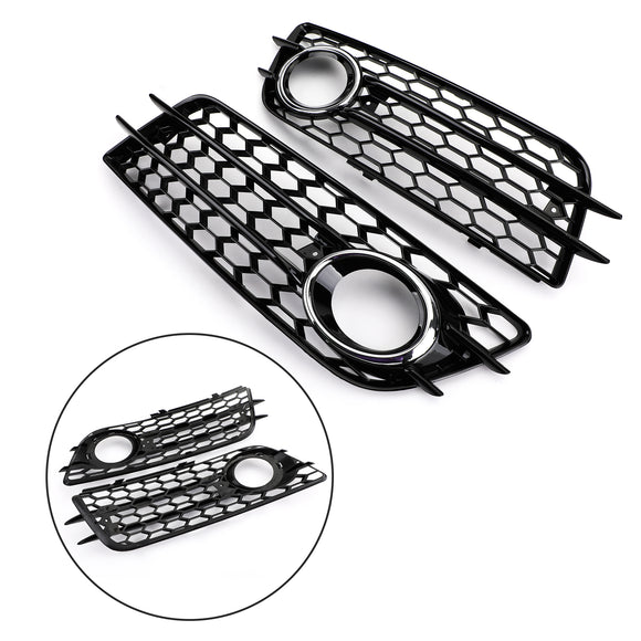 2008-2012 Audi A4 B8 S-Line / S4 Pair Honeycomb Fog Light Grill Cover Front Bumper Lower Black Grille 8K0807681C01C 8K0807682C01C