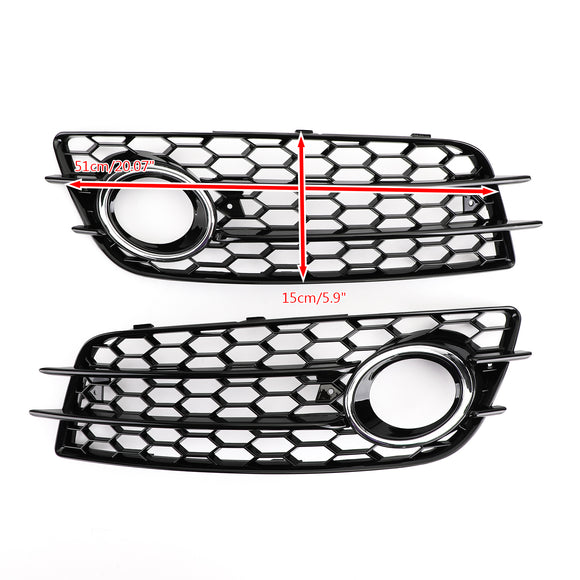 2008-2012 Audi A4 B8 S-Line / S4 Pair Honeycomb Fog Light Grill Cover Front Bumper Lower Black Grille 8K0807681C01C 8K0807682C01C