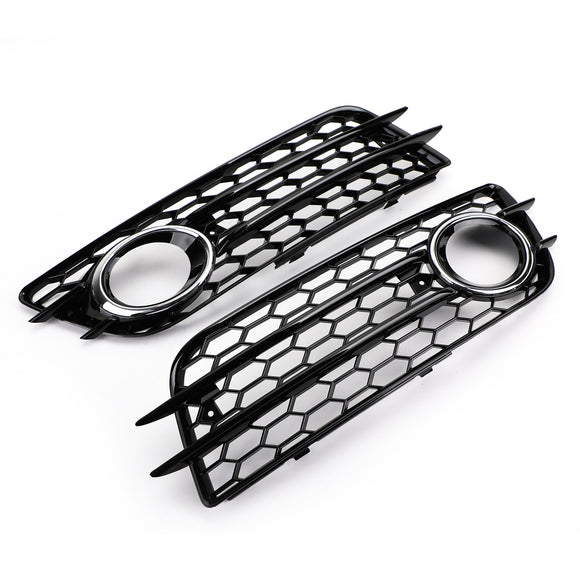 2008-2012 Audi A4 B8 S-Line / S4 Pair Honeycomb Fog Light Grill Cover Front Bumper Lower Black Grille 8K0807681C01C 8K0807682C01C