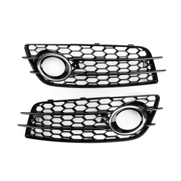 2008-2012 Audi A4 B8 S-Line / S4 Pair Honeycomb Fog Light Grill Cover Front Bumper Lower Black Grille 8K0807681C01C 8K0807682C01C