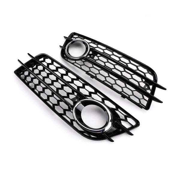 2008-2012 Audi A4 B8 S-Line / S4 Pair Honeycomb Fog Light Grill Cover Front Bumper Lower Black Grille 8K0807681C01C 8K0807682C01C