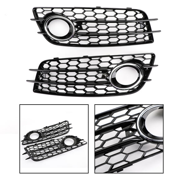 2008-2012 Audi A4 B8 S-Line / S4 Pair Honeycomb Fog Light Grill Cover Front Bumper Lower Black Grille 8K0807681C01C 8K0807682C01C