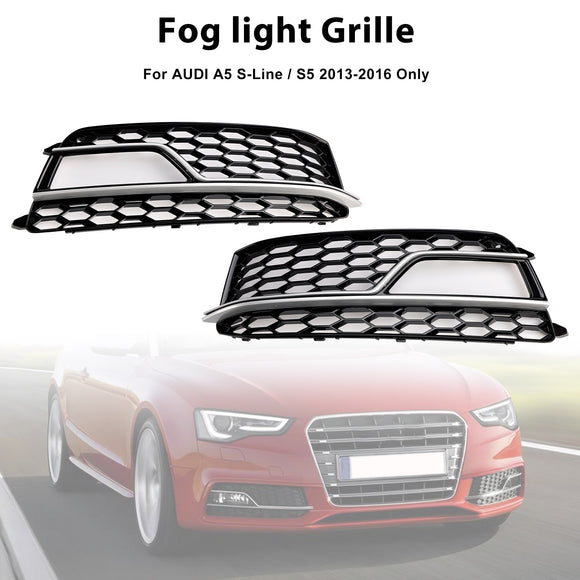 2012-2016 Audi A5 Sline / S5 B8.5 2PCS Front Fog Light Black Grille Front Bumper Honeycomb Lower Cover Grill