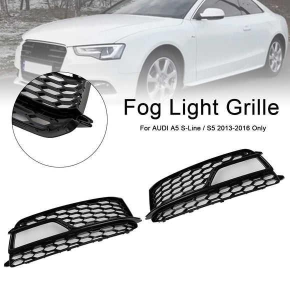 2012-2016 Audi A5 Sline / S5 B8.5 2PCS Front Fog Light Black Grille Front Bumper Honeycomb Lower Cover Grill