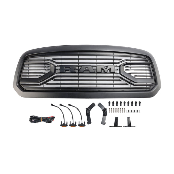 Rejilla clásica estilo Big Horn para Dodge Ram 1500 2019-2023, parrilla de parachoques delantero negra con luz LED