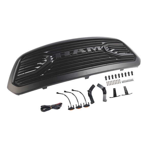 Rejilla clásica estilo Big Horn para Dodge Ram 1500 2019-2023, parrilla de parachoques delantero negra con luz LED