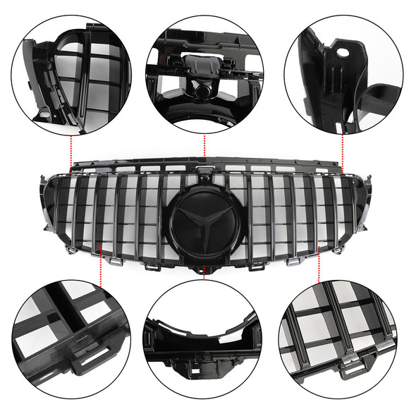2016-2019 Mercedes Benz W213 E-Class E200 E300 E400 E43 GTR Style Grill Front Glossy Black Grille With Star Emblem
