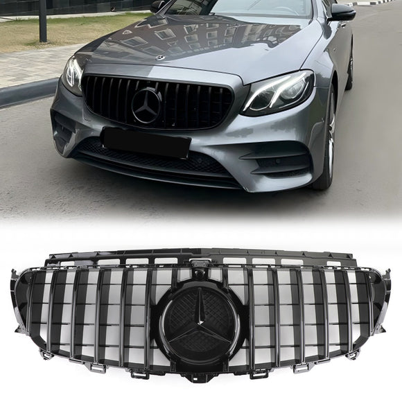 2016-2019 Mercedes Benz W213 E-Class E200 E300 E400 E43 GTR Style Grill Front Glossy Black Grille With Star Emblem