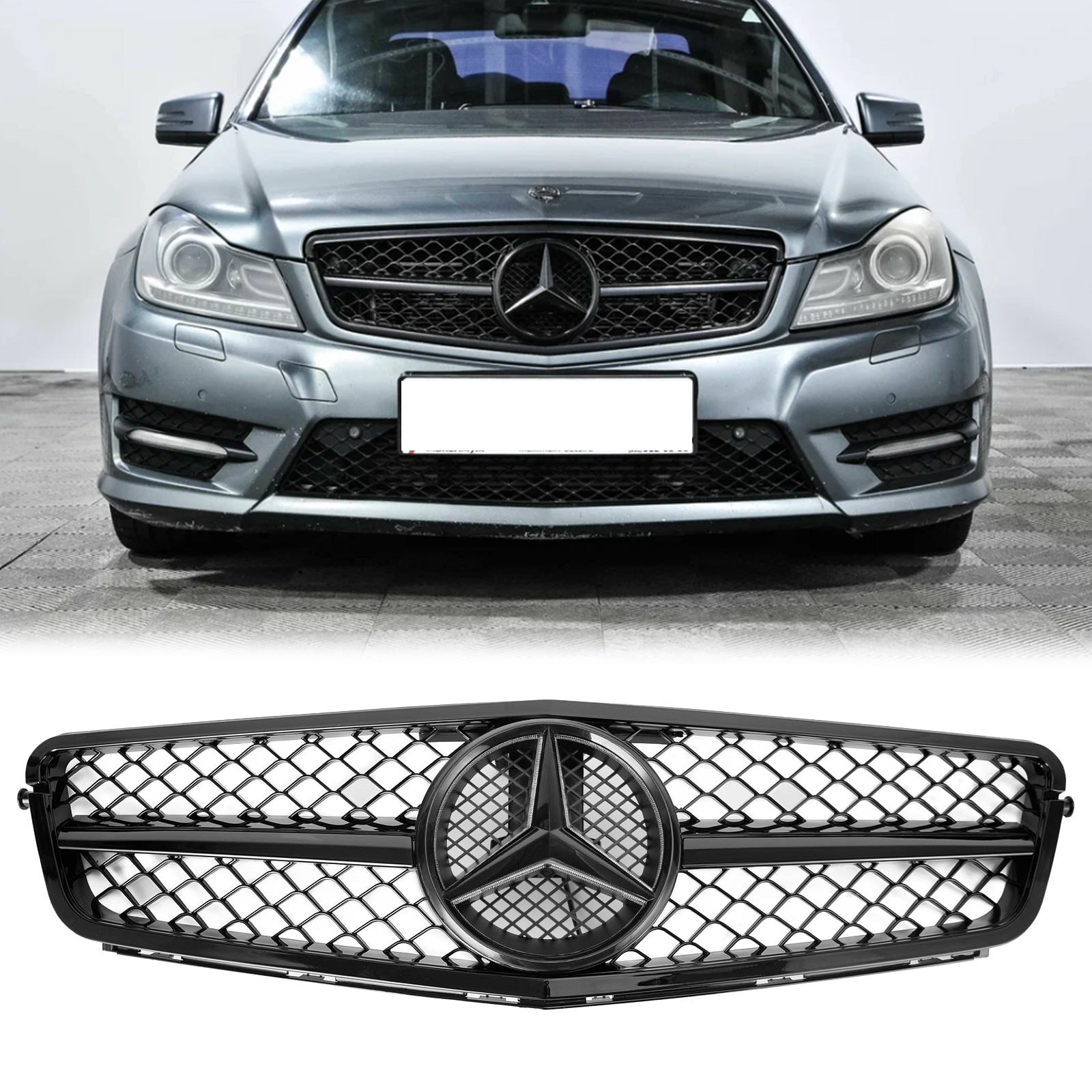 2008 2014 Mercedes Benz W204 C Class C200 C250 C300 C350 Front Bumper Grill w LED Grille