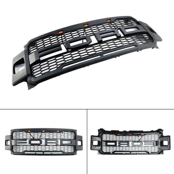 Raptor-Kühlergrill für 2017–2019 Ford F250/F350/F450/F550, Frontstoßstange, Waben-Schwarzgrill mit LED & Brief