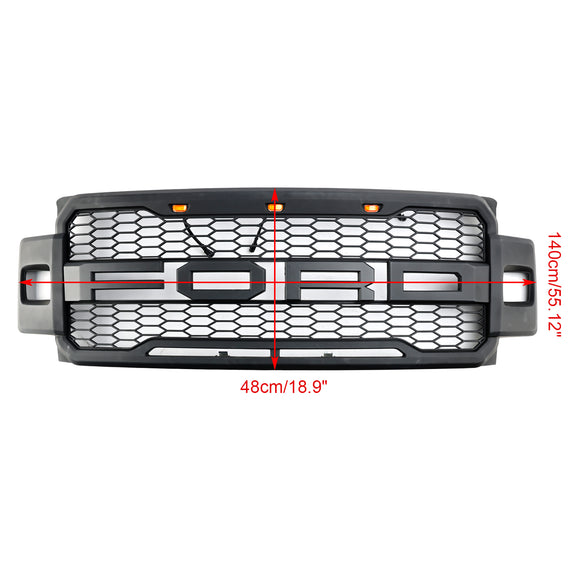 Raptor-Kühlergrill für 2017–2019 Ford F250/F350/F450/F550, Frontstoßstange, Waben-Schwarzgrill mit LED & Brief
