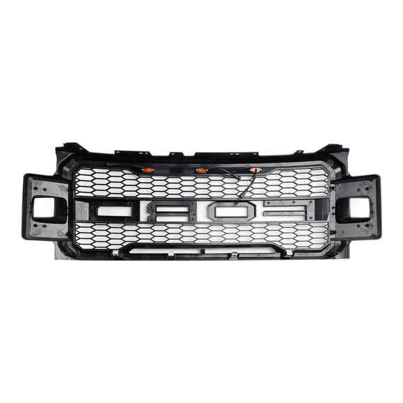 Raptor-Kühlergrill für 2017–2019 Ford F250/F350/F450/F550, Frontstoßstange, Waben-Schwarzgrill mit LED & Brief