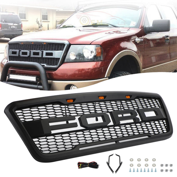 Calandre avant Ford F-150 Raptor 2004-2008, pare-chocs supérieur, grille en nid d'abeille noire avec LED & Lettre