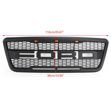 Calandre style Raptor pour pare-chocs avant Ford F-150 2004-2008, calandre noire/grise avec LED & Lettre - 0
