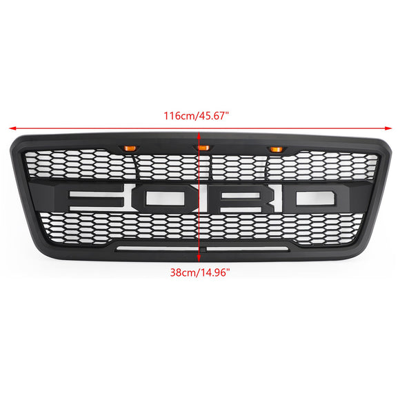 Raptor Style Grille For Ford F150 2004-2008 Front Bumper Black / Gray Grille W/LED & Letter
