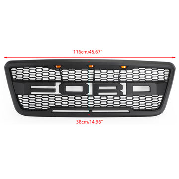 Griglia anteriore Ford F150 Raptor 2004-2008, paraurti superiore, griglia nera a nido d'ape con LED & Lettera - 0