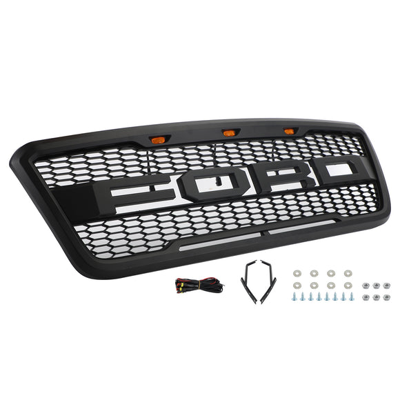 Calandre avant Ford F-150 Raptor 2004-2008, pare-chocs supérieur, grille en nid d'abeille noire avec LED & Lettre