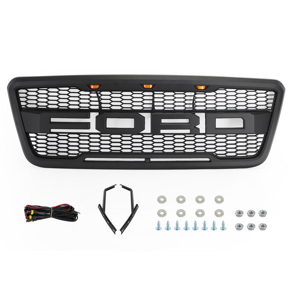 Calandre avant Ford F-150 Raptor 2004-2008, pare-chocs supérieur, grille en nid d'abeille noire avec LED & Lettre