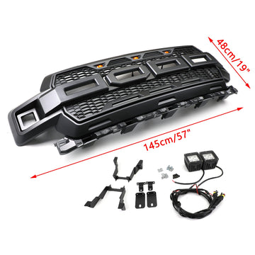 Calandre Raptor pour Ford F-150 2018-2020, remplacement du pare-chocs avant, calandre noire avec LED & Lettre - 0