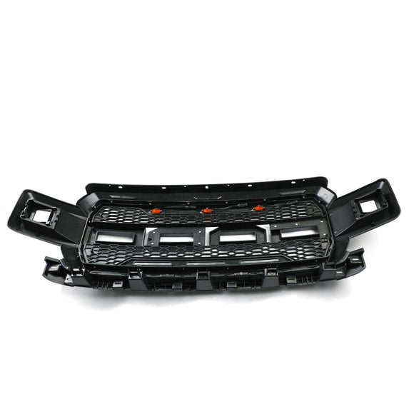 Parrilla de parachoques delantero estilo Ford F150 Raptor 2018-2020, parrilla negra con LED