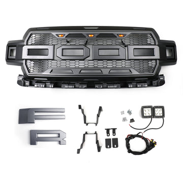Calandre Raptor pour Ford F-150 2018-2020, remplacement du pare-chocs avant, calandre noire avec LED & Lettre