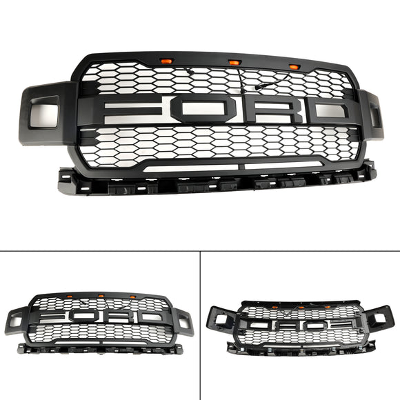 Parrilla negra de repuesto para parachoques delantero estilo Ford F-150 Raptor 2018-2020 con LED