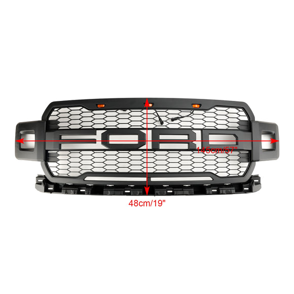 2018-2020 Ford F-150 Raptor Style Front Bumper Grill Replacement Black Grille W/ LED