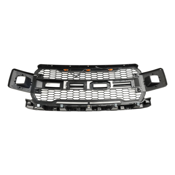 2018-2020 Ford F-150 Raptor Style Front Bumper Grill Replacement Black Grille W/ LED