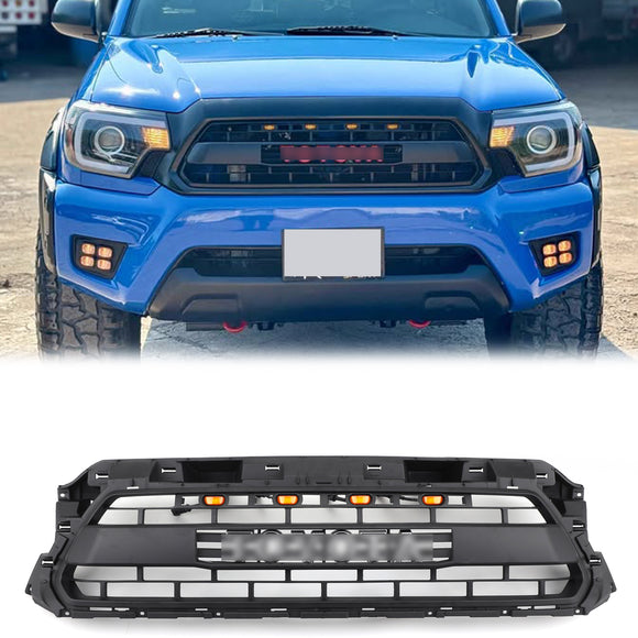 Toyota 2012 2013 2014 2015 Tacoma Front Grille TRD PRO Style Mesh Matte Black Grill W/ LED Light