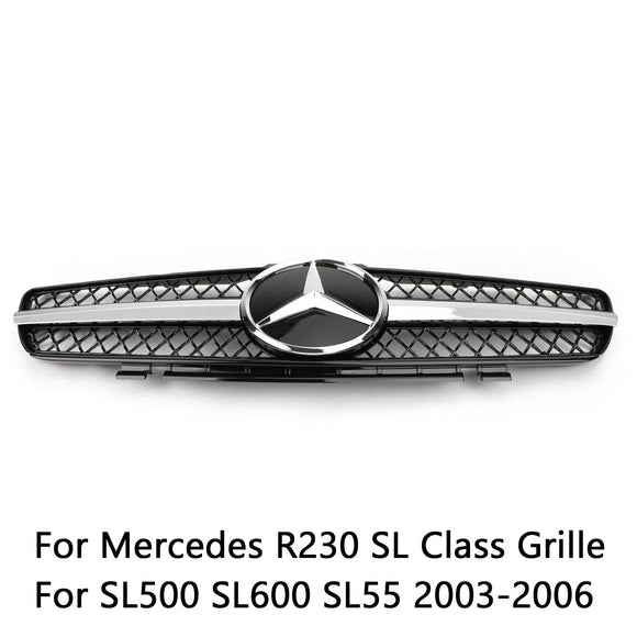 Mercedes Benz 2002-2006 R230 SL Class SL350/500/600/SL55/65 1 Fin Star Grill black Chrome Grille