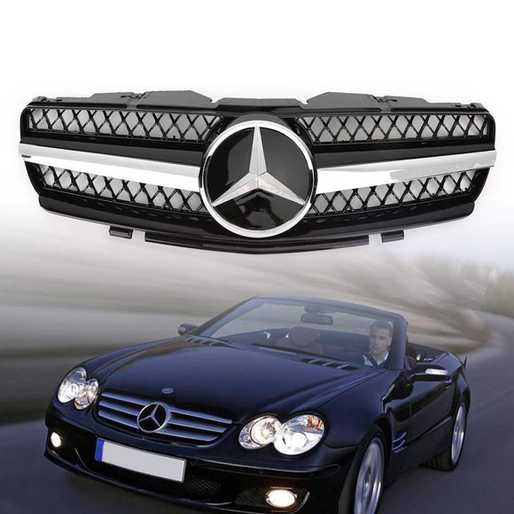 Mercedes Benz 2002-2006 R230 SL Class SL350/500/600/SL55/65 1 Fin Star Grill black Chrome Grille