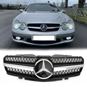 Mercedes Benz 2002-2006 R230 SL Class SL350/500/600/SL55/65 1 Fin Star Grill negro cromado