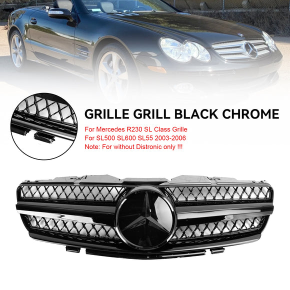 Mercedes Benz 2002-2006 R230 SL Class SL350/500/600/SL55/65 1 Fin Star Grill black Chrome Grille