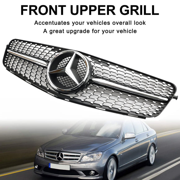 2008–2014 Mercedes Benz C-Klasse W204 C200 C230 C250 C300 C350 Diamant Schwarz Chrom Frontgrill Grill