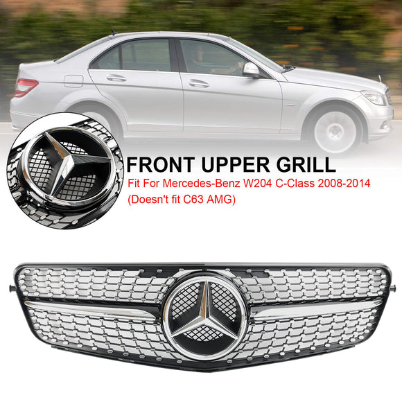 2008–2014 Mercedes Benz C-Klasse W204 C200 C230 C250 C300 C350 Diamant Schwarz Chrom Frontgrill Grill