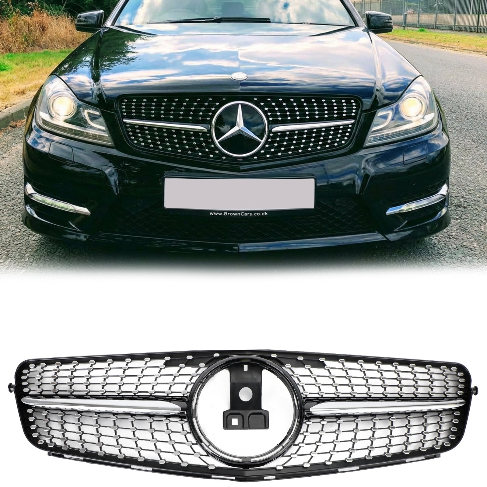 2008-2014 Mercedes Benz C-Class W204 Diamond Style Grille Black 