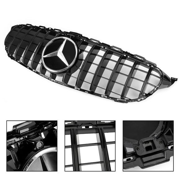 Mercedes Benz Clase C 2019-2021 W205 C205 A205 C200/250/300/200d/C43 Parrilla negra con cámara Parrilla estilo GTR