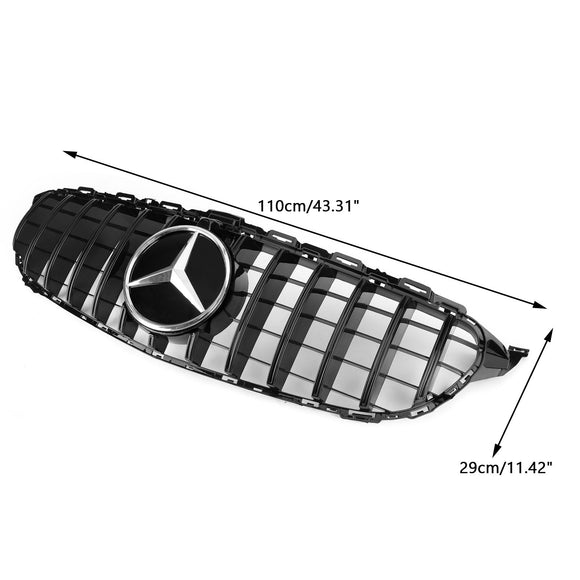 Mercedes Benz Clase C 2019-2021 W205 C205 A205 C200/250/300/200d/C43 Parrilla negra con cámara Parrilla estilo GTR