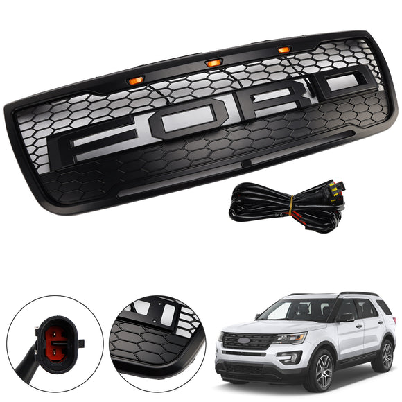 2012–2015 Ford Explorer Ersatz-Frontstoßstangengrill, schwarzer Kühlergrill mit LED-Licht