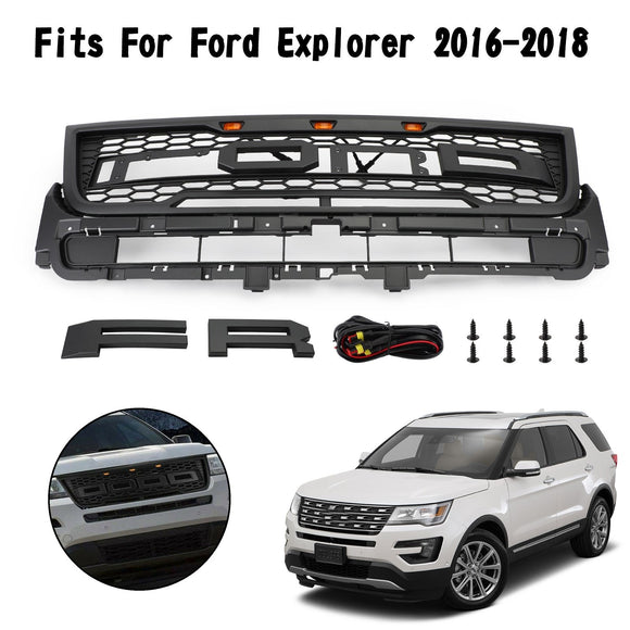 2016-2017 Ford Explorer Base/XLT/Limitata/Platino/Sport Sostituzione griglia paraurti anteriore superiore Griglia nera con luci