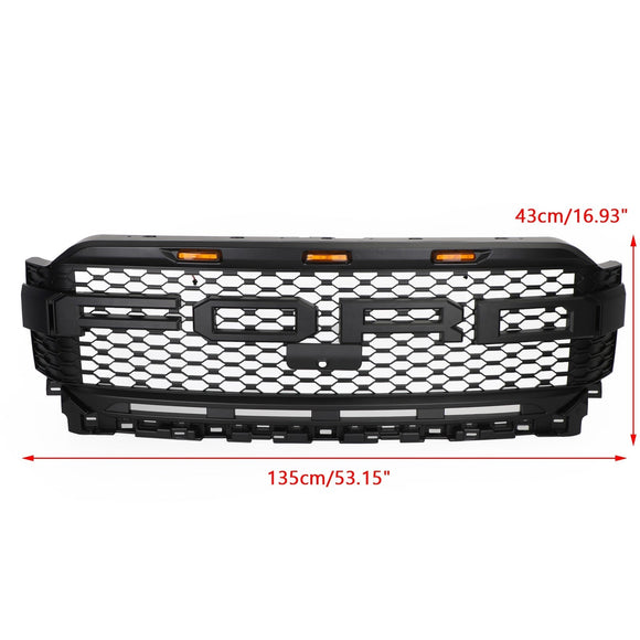 Griglia paraurti anteriore stile Ford F150 Raptor 2021-2023, griglia nera con LED & Foro della fotocamera