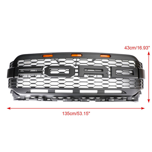 Ford F150 2021 2022 2023 Parrilla estilo Raptor Parachoques delantero Parrilla negra mate en forma de panal con luz LED