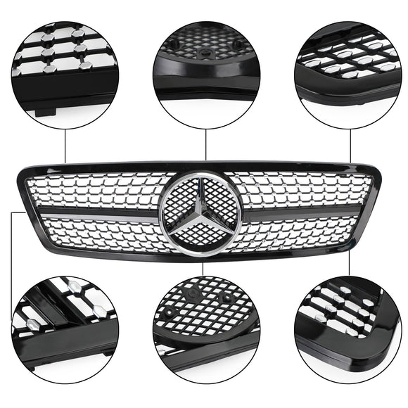 Mercedes-Benz Classe C 2001-2007 W203 Grille de pare-chocs avant de remplacement noire/chromée pour 4 portes
