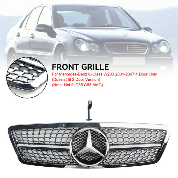 Mercedes-Benz Classe C 2001-2007 W203 Grille de pare-chocs avant de remplacement noire/chromée pour 4 portes